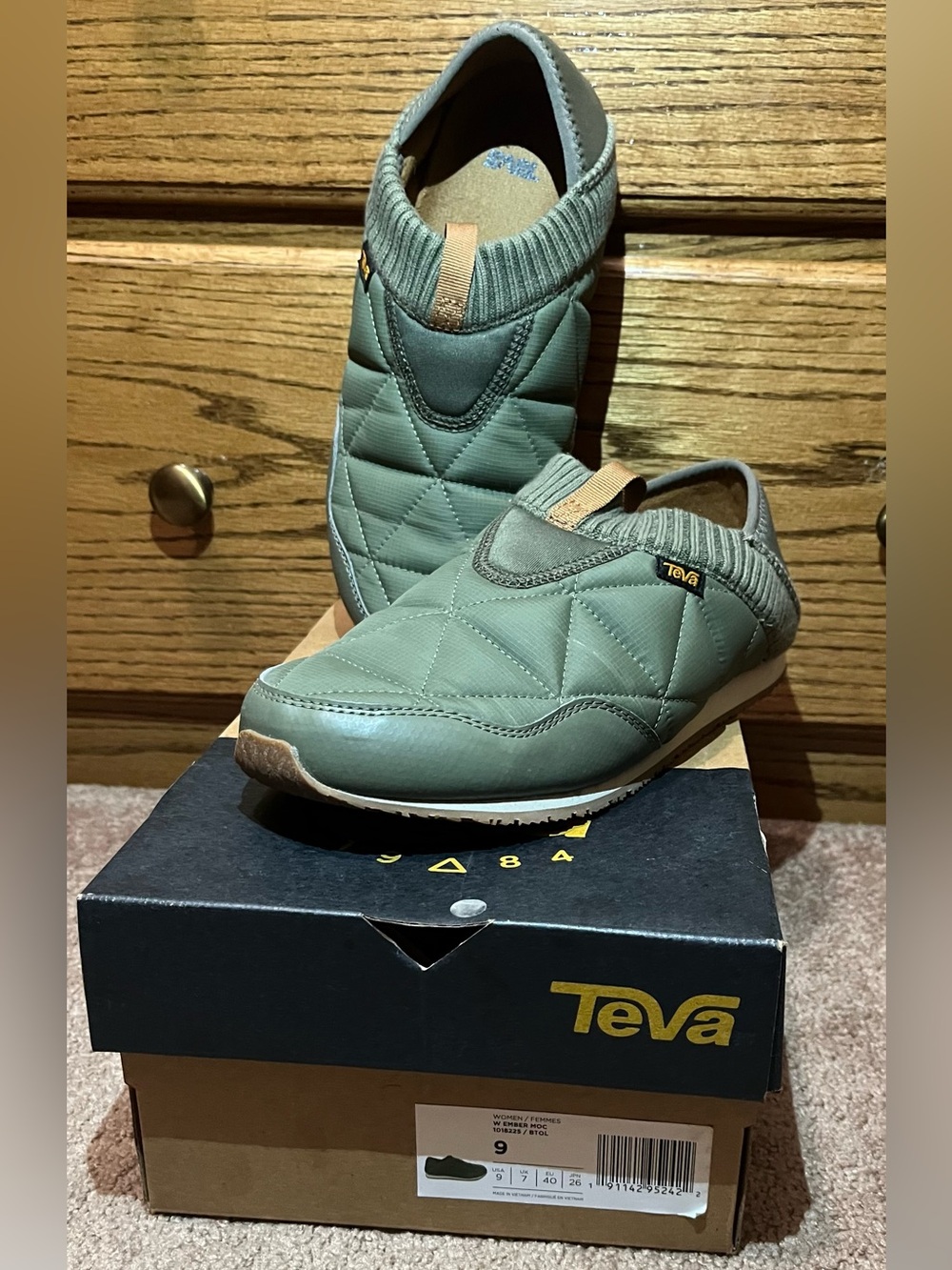 Teva Quilted Slip-On Mule in Olive Green with Tan Accents